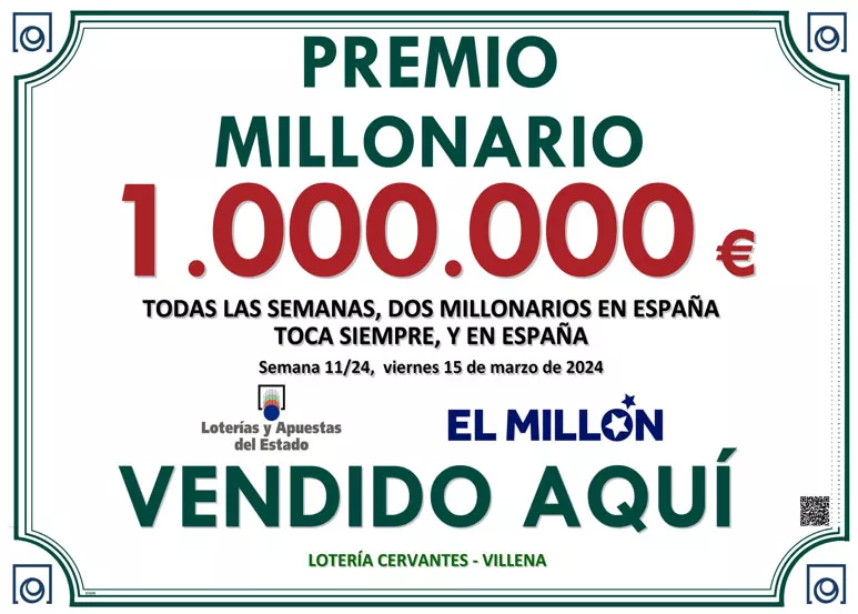 PRIZE ONE MILLION SOLD IN LOTERIA CERVANTES